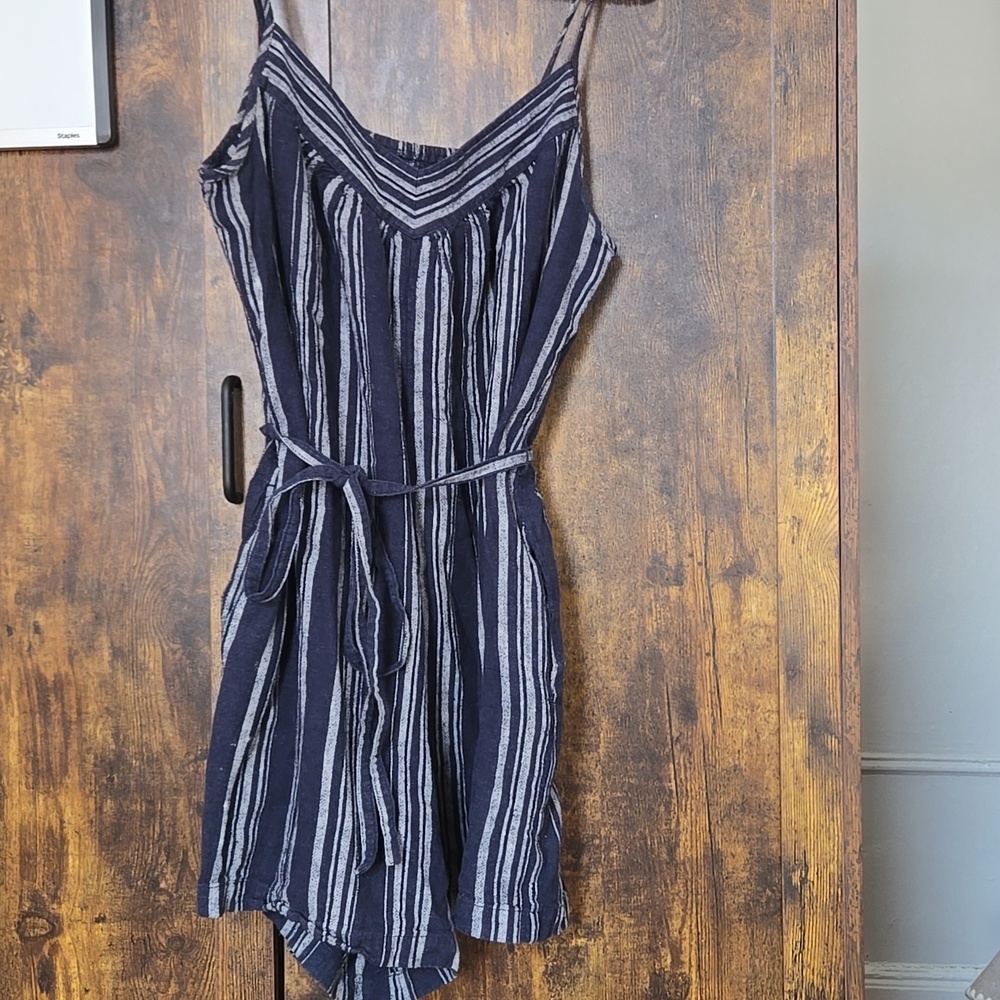 Uniqlo Navy and White Striped Spaghetti Strap Romper